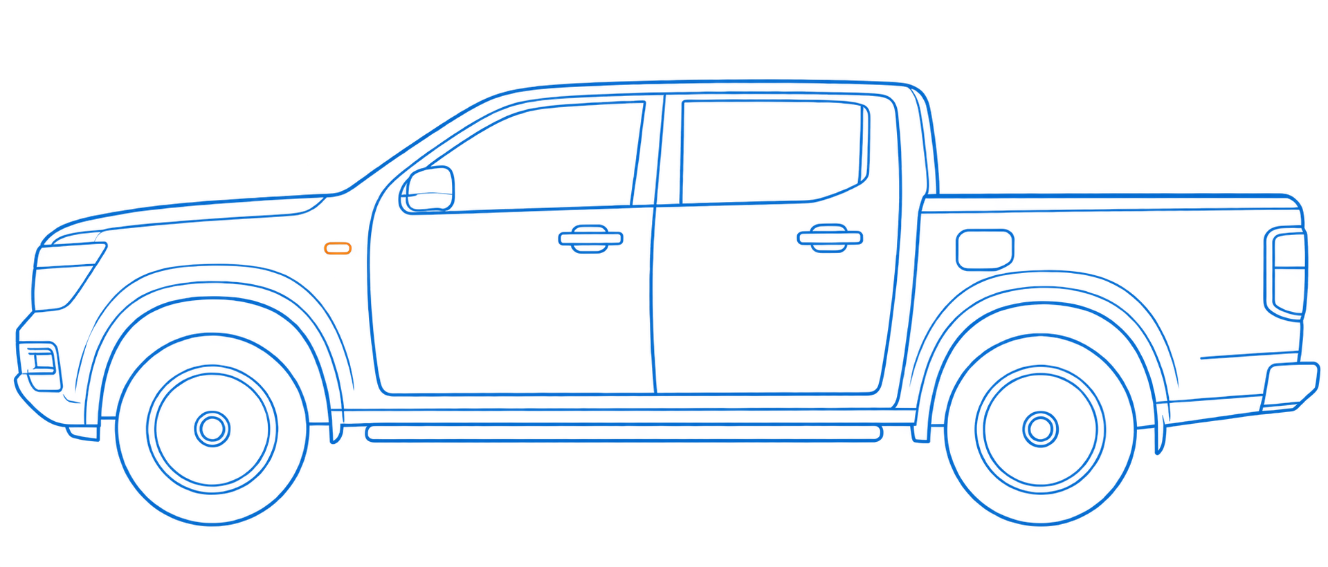 Technical side-view illustration of a brand-neutral double-cab utility vehicle